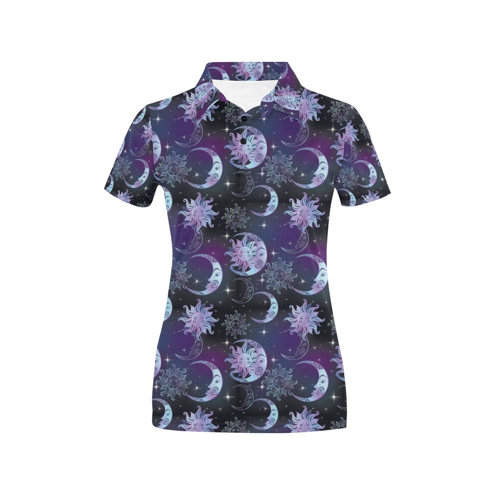 Sun Moon Print Design Lks303 Women'S Polo Shirt Sun Moon Print Design Lks303 Women'S Polo Shirt