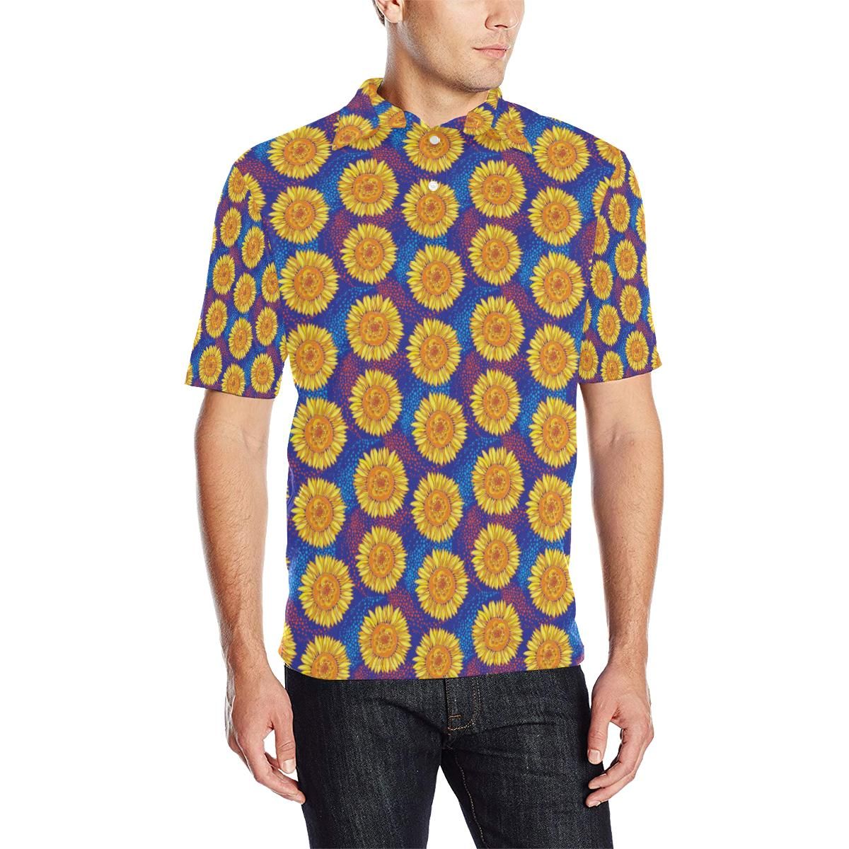 Sunflower Hand Drawn Style Print Men Polo Shirt Sunflower Hand Drawn Style Print Men Polo Shirt