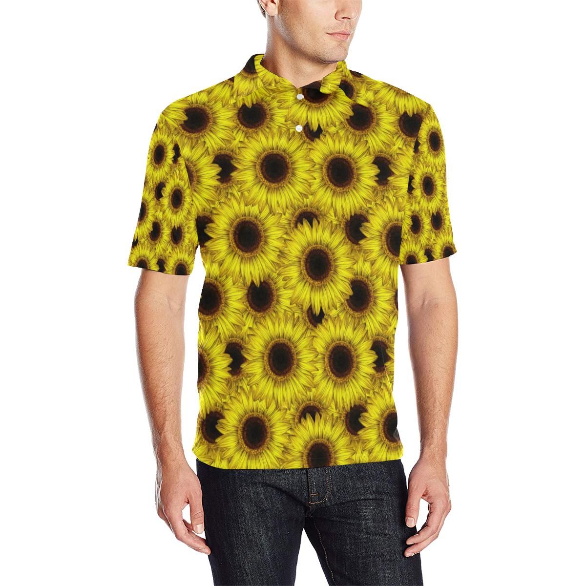 Sunflower Pattern Print Design Sf011 Men Polo Shirt Sunflower Pattern Print Design Sf011 Men Polo Shirt