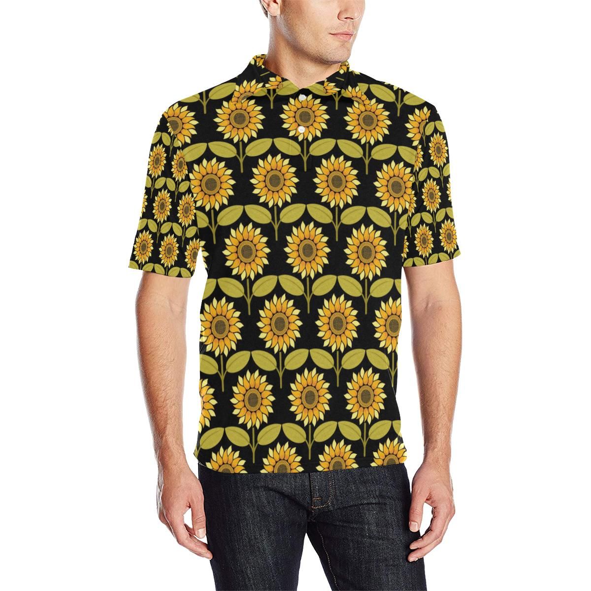 Sunflower Pattern Print Design Sf015 Men Polo Shirt Sunflower Pattern Print Design Sf015 Men Polo Shirt