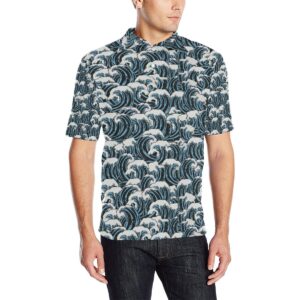 Surf Wave Pattern Print Men Polo Shirt