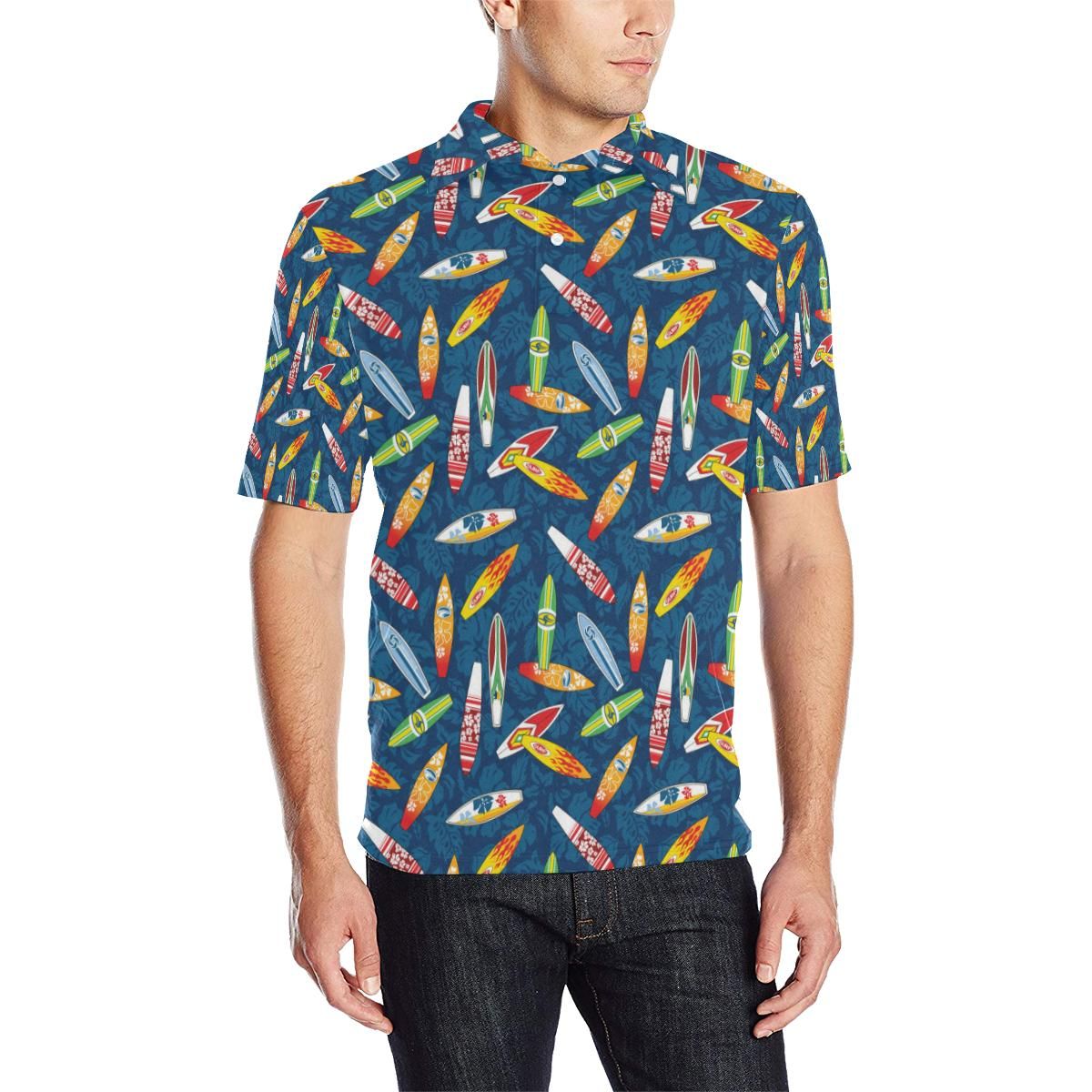 Surfboard Pattern Print Men Polo Shirt Surfboard Pattern Print Men Polo Shirt
