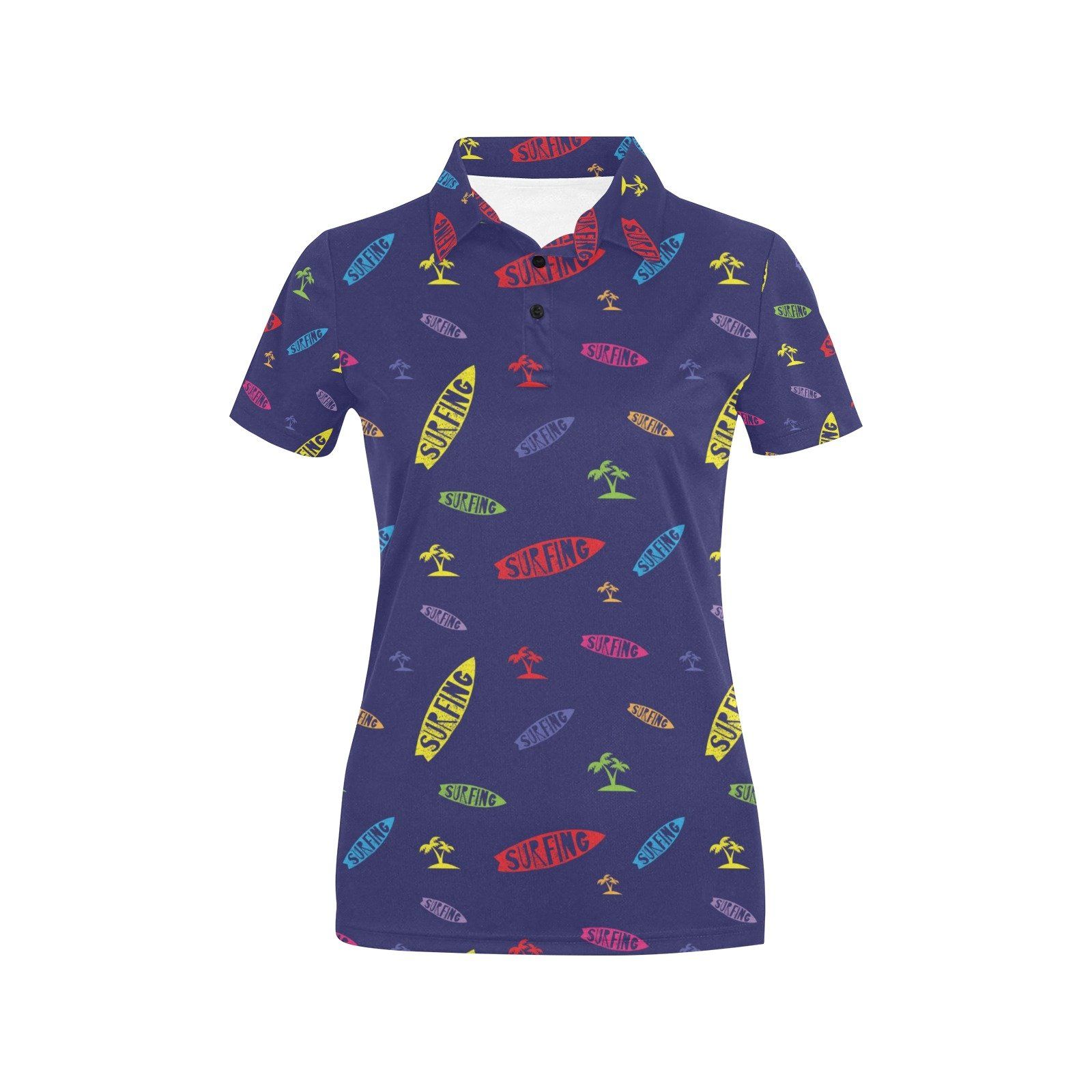 Surfboard Print Design Lks305 Women'S Polo Shirt Surfboard Print Design Lks305 Women'S Polo Shirt