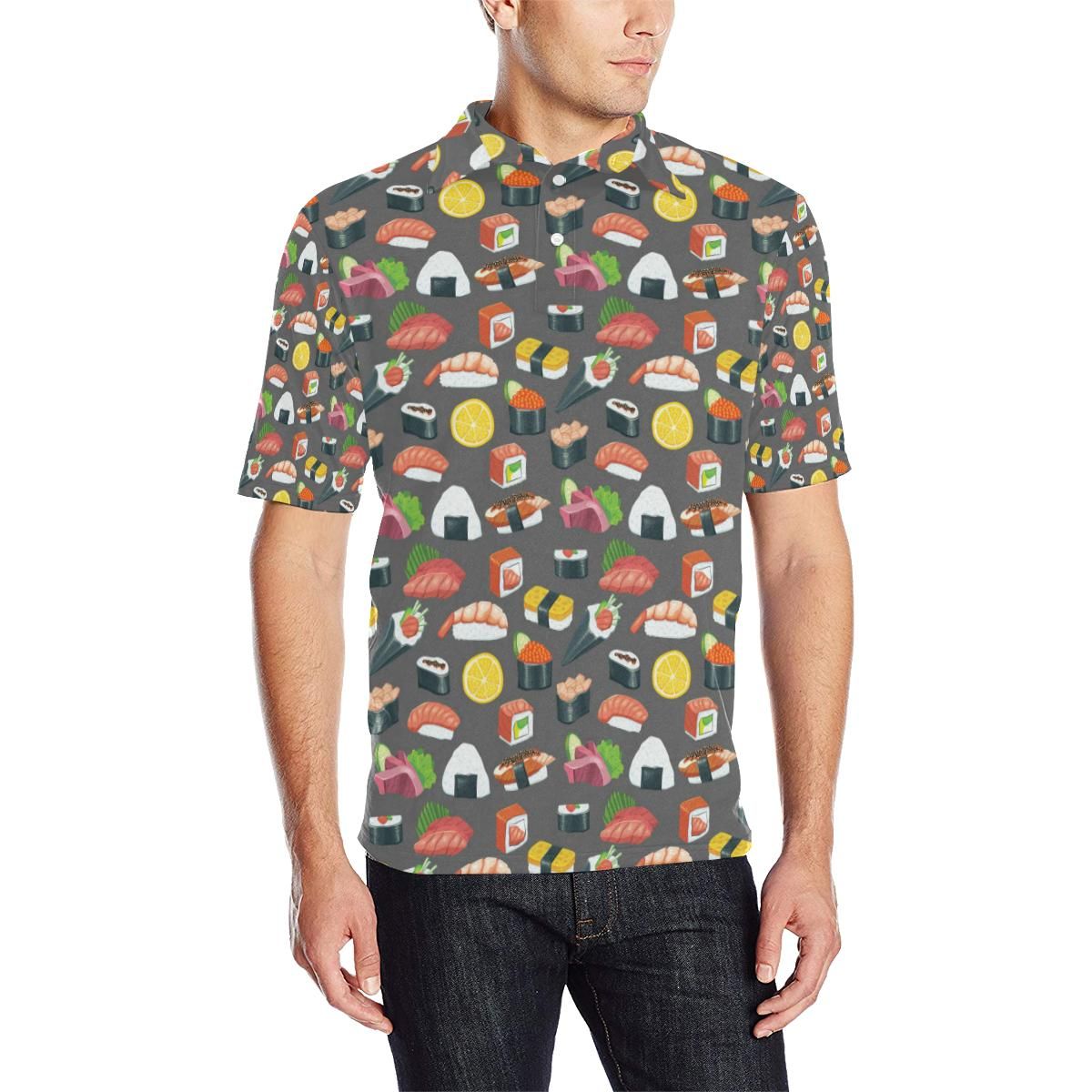 Sushi Pattern Print Men Polo Shirt Sushi Pattern Print Men Polo Shirt