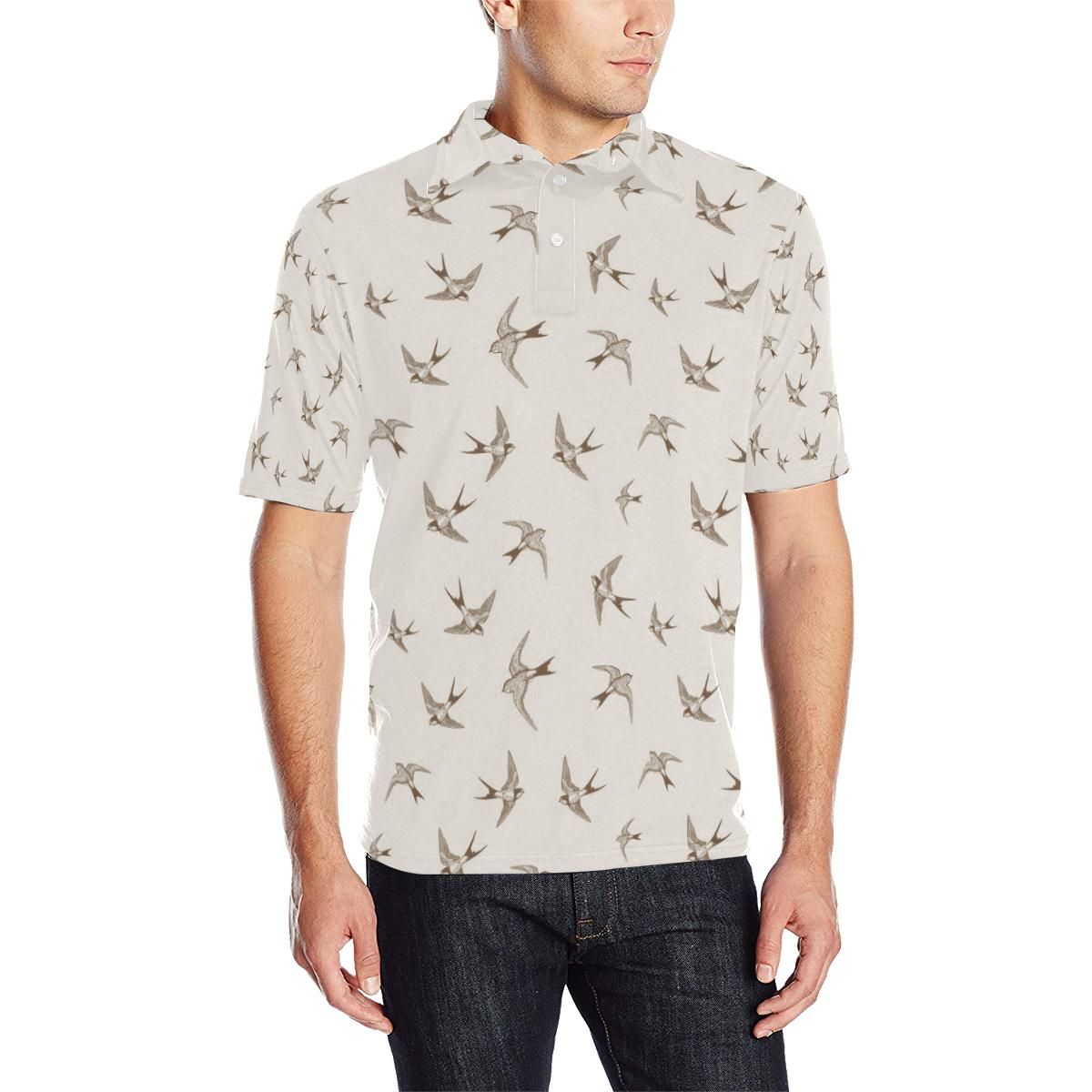 Swallow Bird Pattern Print Design 01 Men Polo Shirt Swallow Bird Pattern Print Design 01 Men Polo Shirt