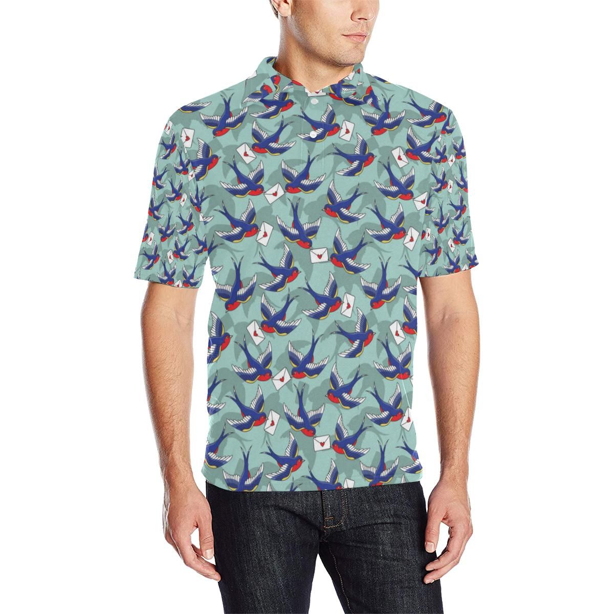 Swallow Bird Pattern Print Design 02 Men Polo Shirt Swallow Bird Pattern Print Design 02 Men Polo Shirt