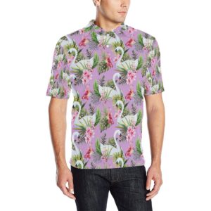Swan With Flower Pattern Print Design 01 Men Polo Shirt