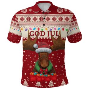 Sweden Christmas Polo Shirt Moose - Red K8