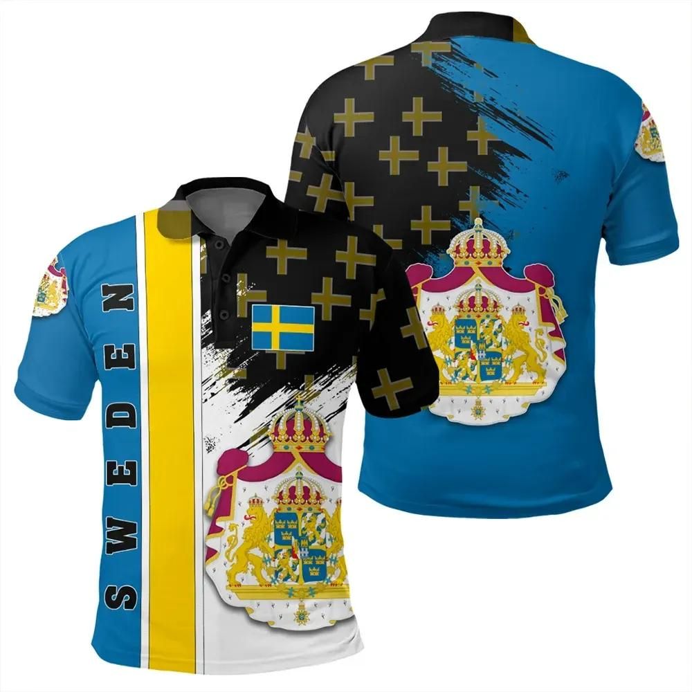 Sweden Coat Of Arms Polo Shirt Flag Style JH Sweden Coat Of Arms Polo Shirt Flag Style JH