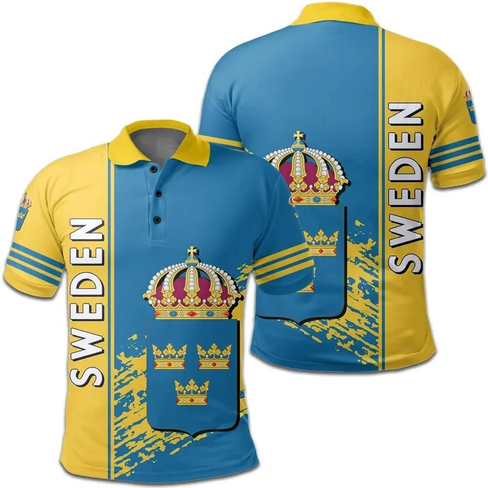 Sweden Coat Of Arms Polo Shirt Quarter Style J7 Sweden Coat Of Arms Polo Shirt Quarter Style J7