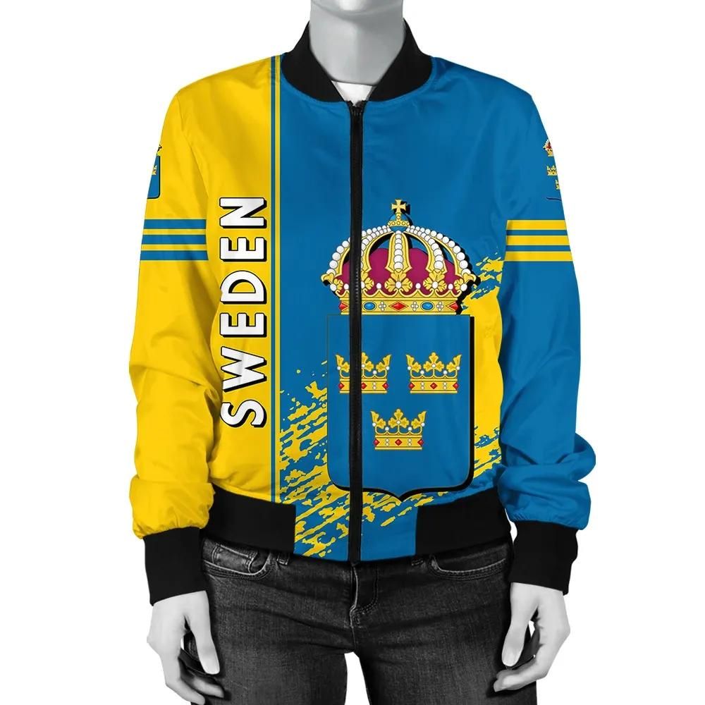 Sweden Coat Of Arms Women Bomber Jacket Quarter Style J71 Bomber Jacket Sweden Coat Of Arms Women Bomber Jacket Quarter Style J71 Bomber Jacket