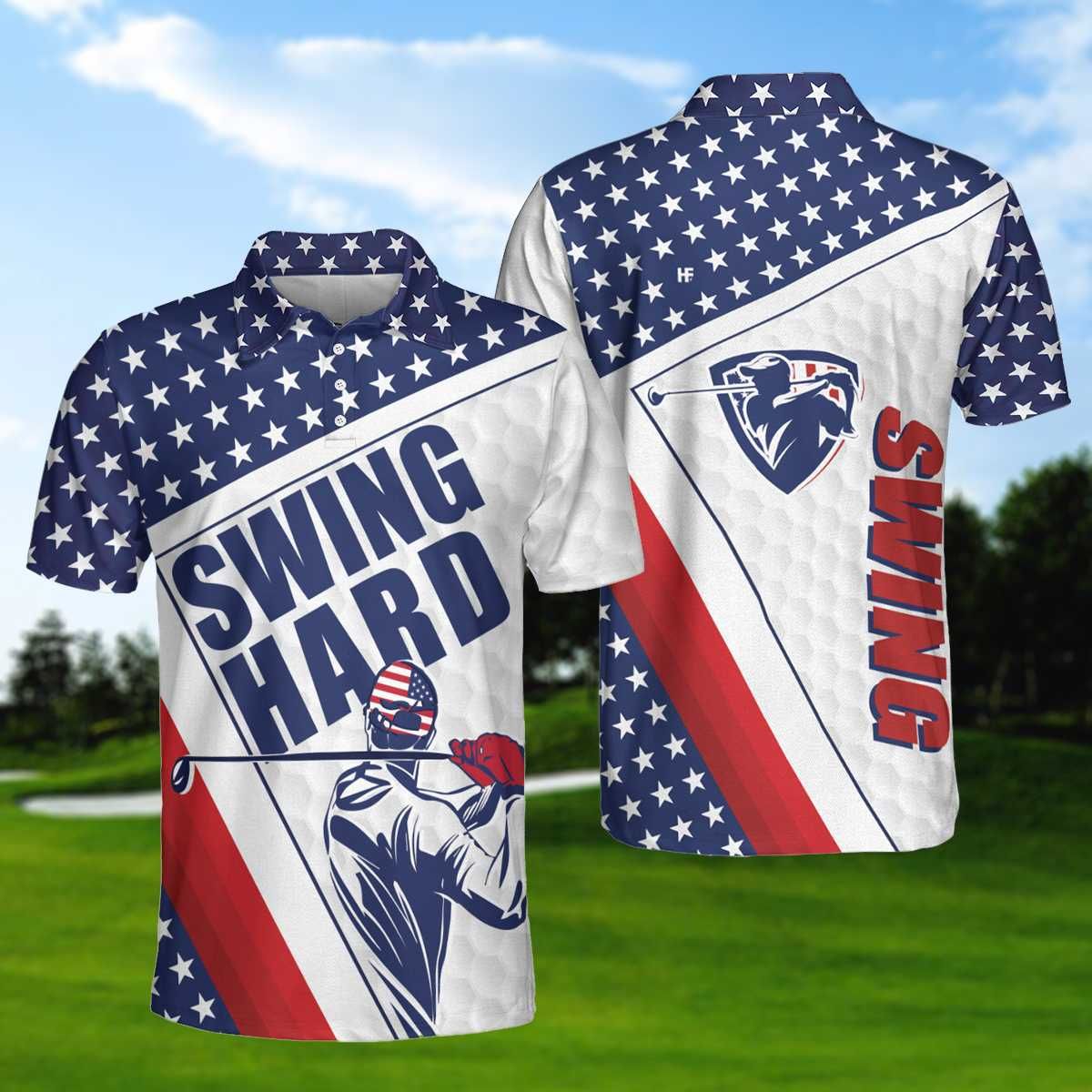 Swing Hard Golf With American Flag Polo Shirt #Kv Swing Hard Golf With American Flag Polo Shirt #Kv