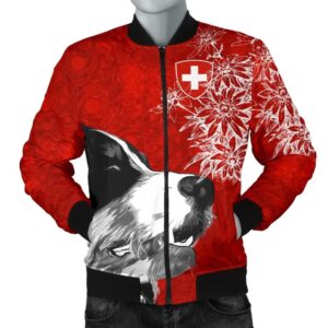 Switzerland Men's Bomber Jacket Bernese Mountain Dog and Edelweiss A7 Bomber Jacket