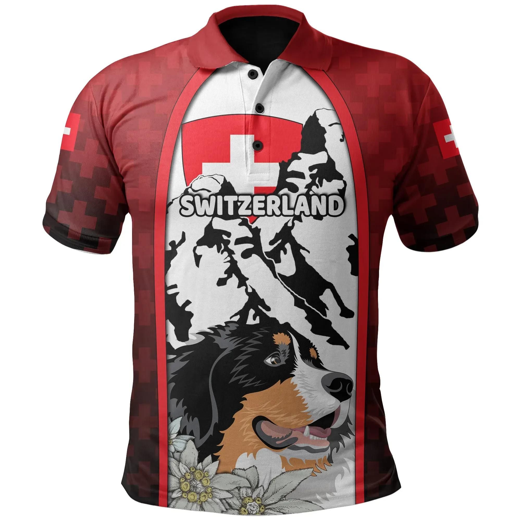 Switzerland Polo Shirt Coat Of Arms And Bernese Mountain Dog TH4 Switzerland Polo Shirt Coat Of Arms And Bernese Mountain Dog TH4