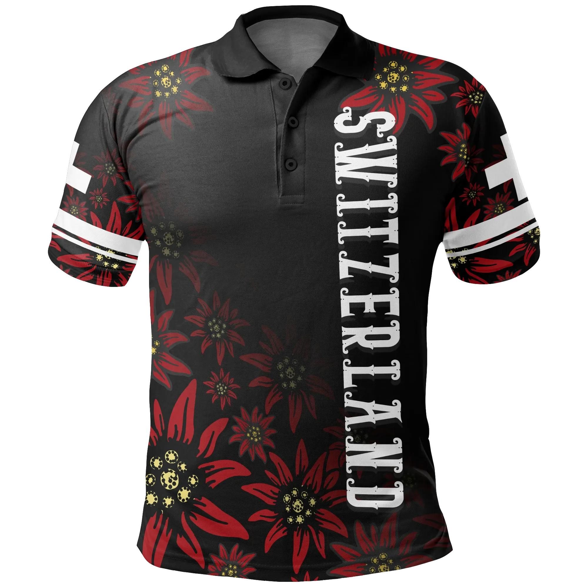 Switzerland Polo Shirt - Red Edelweiss - BN15 Switzerland Polo Shirt - Red Edelweiss - BN15