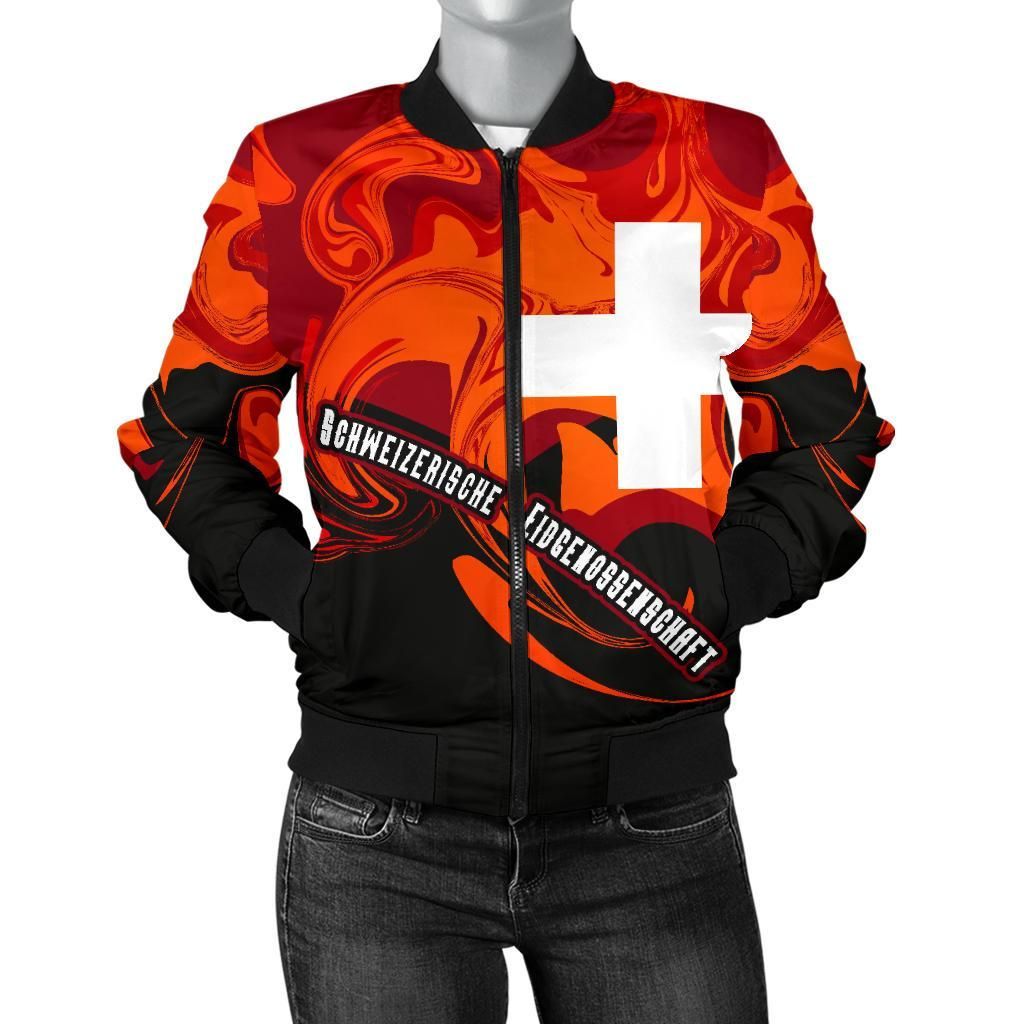 Switzerland Women's Bomber Jacket - Flame of Switzerland - BN15 Bomber Jacket Switzerland Women's Bomber Jacket - Flame of Switzerland - BN15 Bomber Jacket