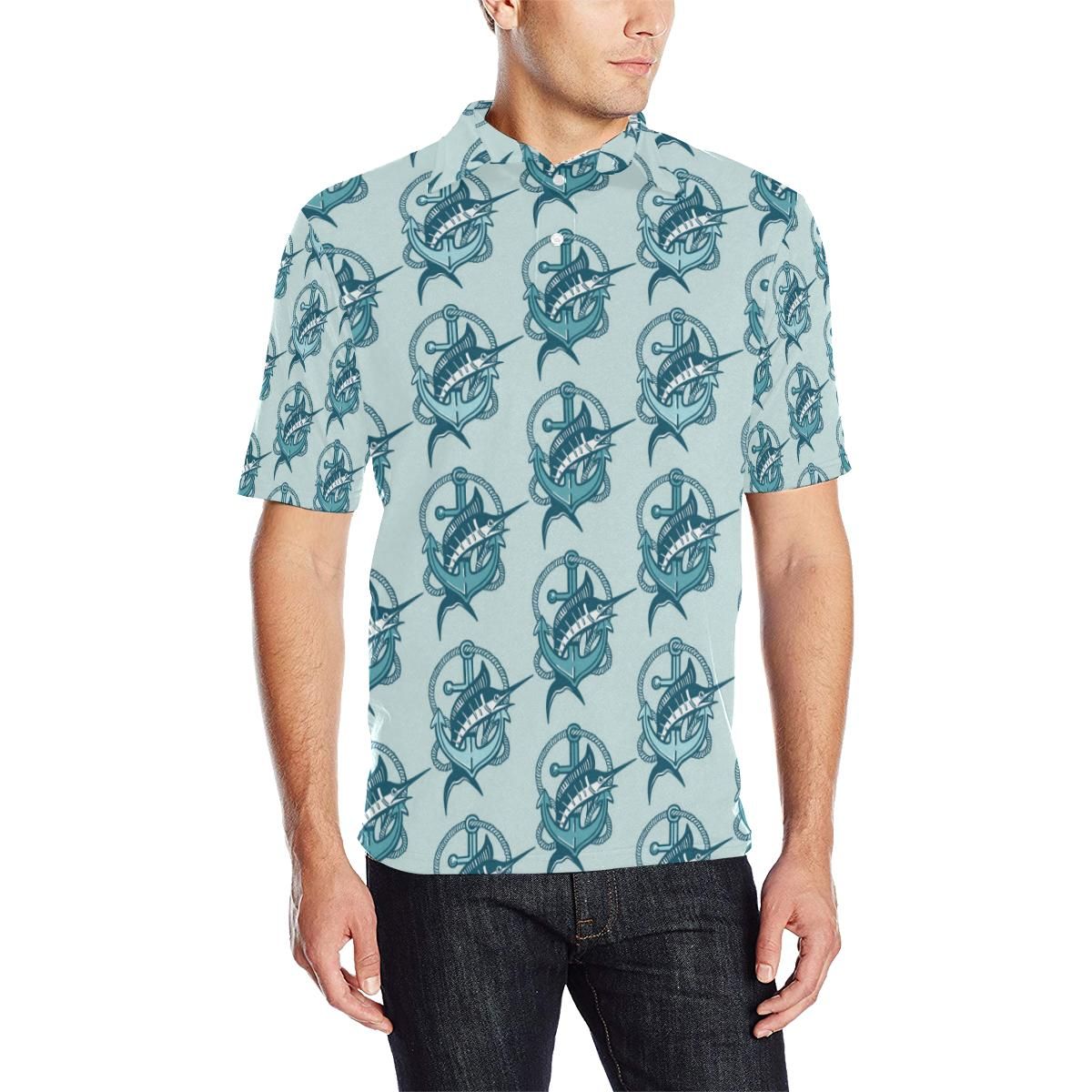 Swordfish Pattern Print Design 03 Men Polo Shirt Swordfish Pattern Print Design 03 Men Polo Shirt