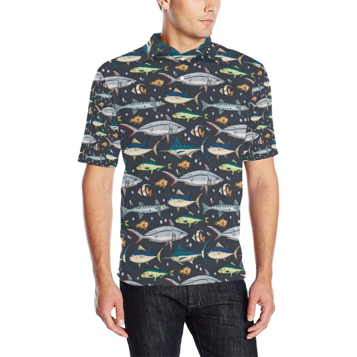 Swordfish Pattern Print Design 04 Men Polo Shirt Swordfish Pattern Print Design 04 Men Polo Shirt