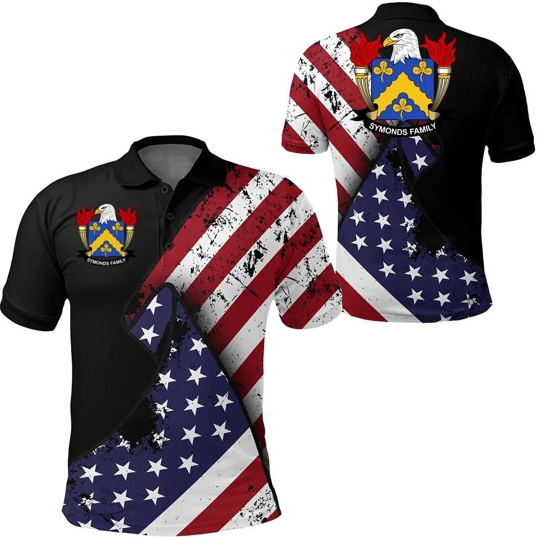 Symonds USA Polo Shirt - Special Grunge Flag - American Family Crest A7 Symonds USA Polo Shirt - Special Grunge Flag - American Family Crest A7