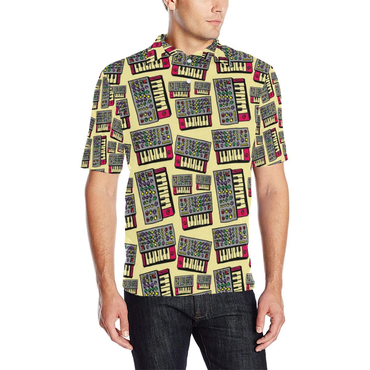 Synthesizer Pattern Print Design 01 Men Polo Shirt Synthesizer Pattern Print Design 01 Men Polo Shirt