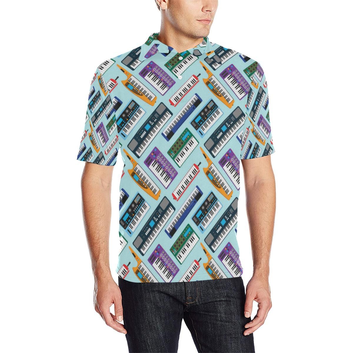 Synthesizer Pattern Print Design 02 Men Polo Shirt Synthesizer Pattern Print Design 02 Men Polo Shirt