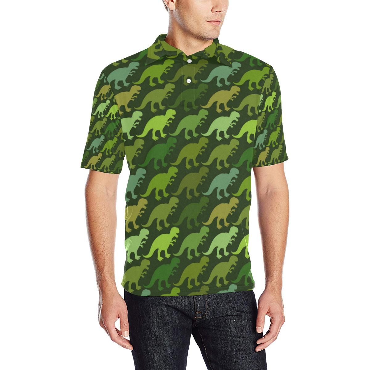 T Rex Pattern Print Design A03 Men Polo Shirt T Rex Pattern Print Design A03 Men Polo Shirt