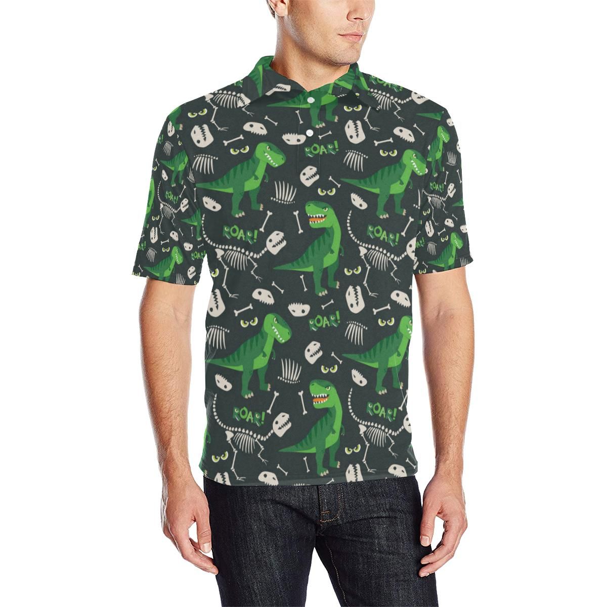 T Rex Pattern Print Design A05 Men Polo Shirt T Rex Pattern Print Design A05 Men Polo Shirt