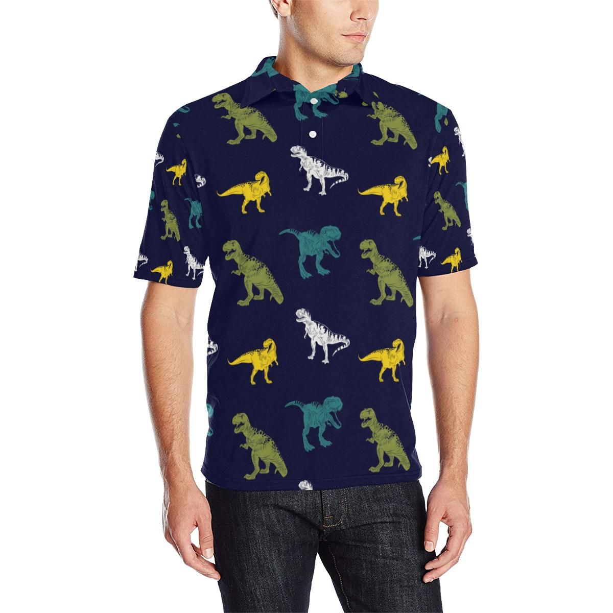 T Rex Pattern Print Design A07 Men Polo Shirt T Rex Pattern Print Design A07 Men Polo Shirt