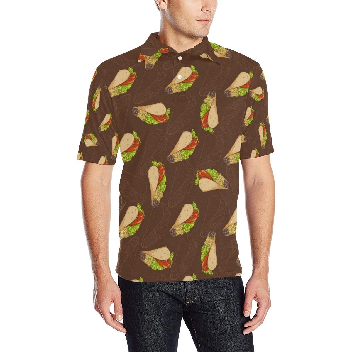 Taco Pattern Print Design Tc08 Men Polo Shirt Taco Pattern Print Design Tc08 Men Polo Shirt