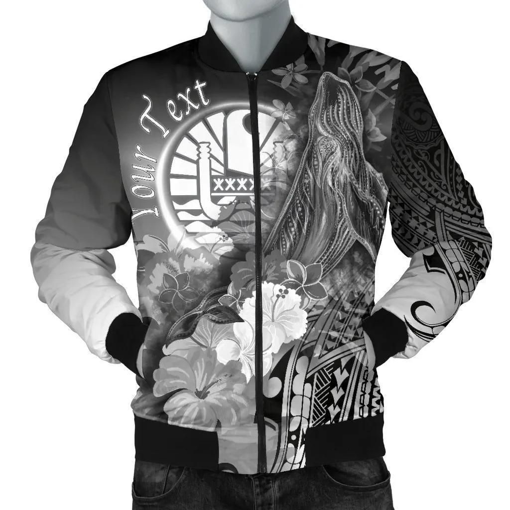 Tahiti Custom Personalised Men's Bomber Jacket - Humpback Whale with Tropical Flowers (White)- BN18 Bomber Jacket Tahiti Custom Personalised Men's Bomber Jacket - Humpback Whale with Tropical Flowers (White)- BN18 Bomber Jacket