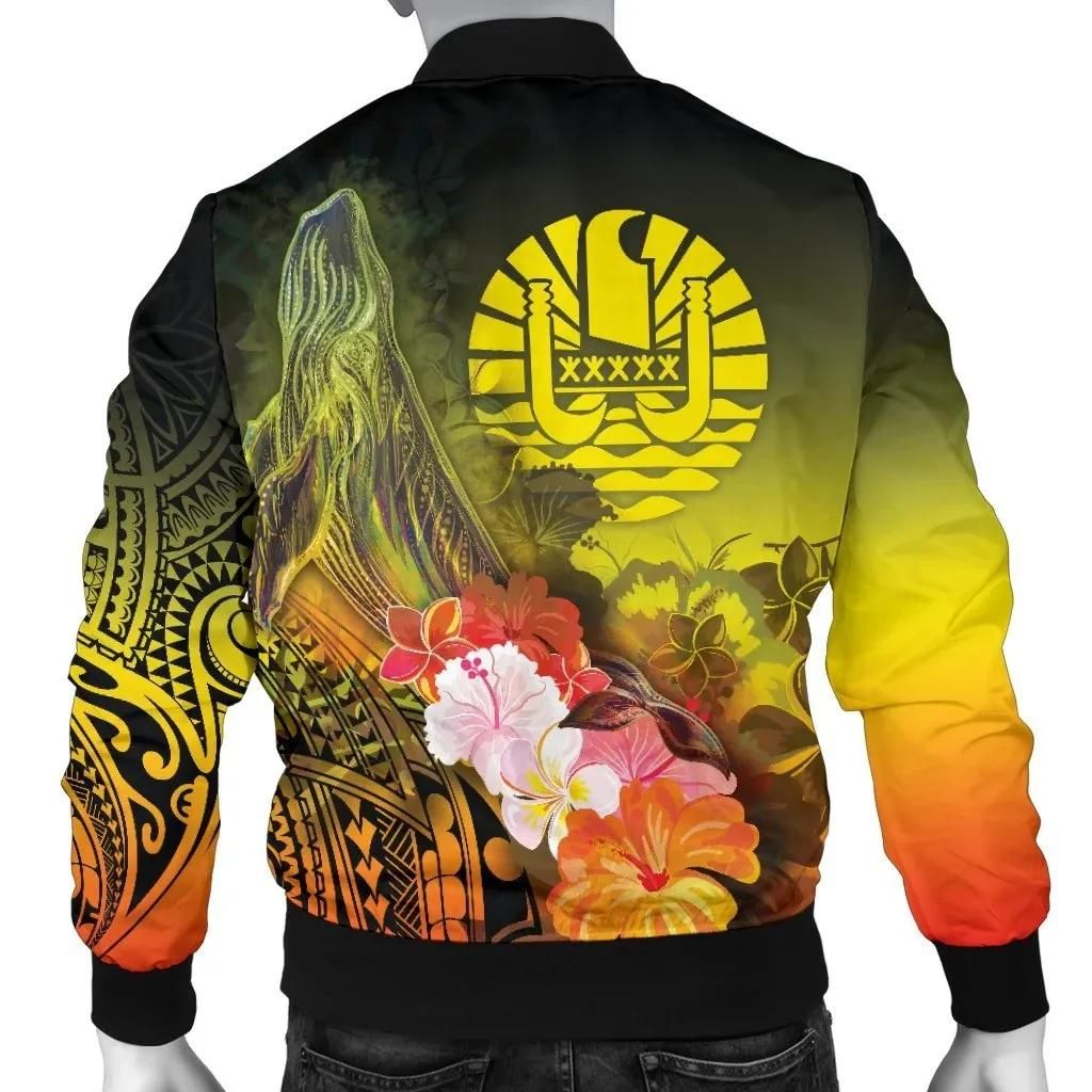 Tahiti-Custom-Personalised-Mens-Bomber-Jacket-Humpback-Whale-with-Tropical-Flowers-Yellow-BN18-Bomber-Jacket-1