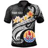 Tahiti Custom Personalised Polo Shirt - Tahiti Seal Polynesian Patterns Plumeria (Black) - BN25