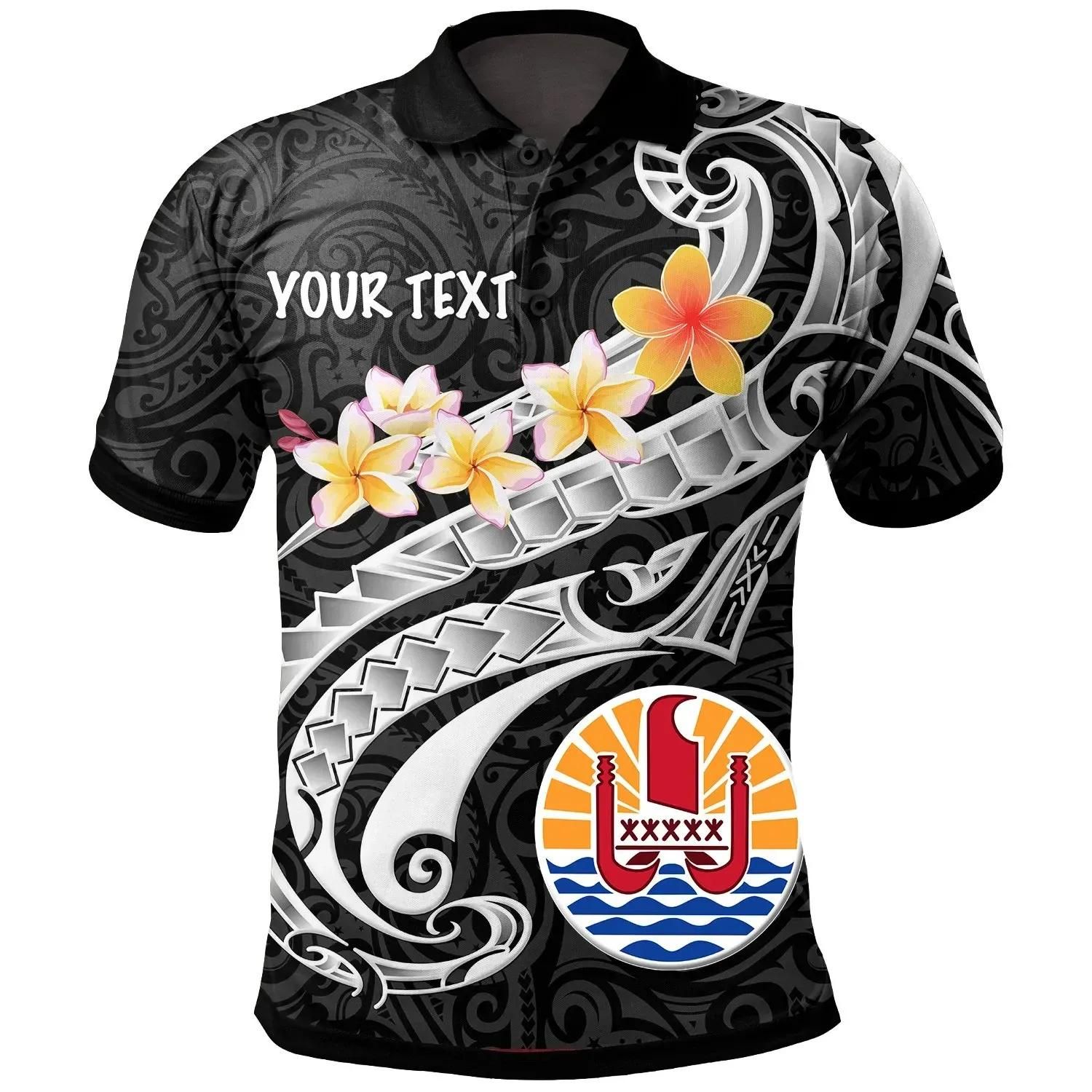Tahiti Custom Personalised Polo Shirt - Tahiti Seal Polynesian Patterns Plumeria (Black) - BN25 Tahiti Custom Personalised Polo Shirt - Tahiti Seal Polynesian Patterns Plumeria (Black) - BN25
