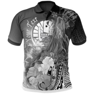 Tahiti Custom Personalised Polo Shirts - Humpback Whale with Tropical Flowers (White)- BN18