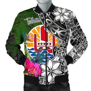 Tahiti Men Bomber Jacket - Turtle Plumeria Banana Leaf - BN11 Bomber Jacket