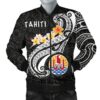 Tahiti Men's Bomber Jacket - Tahiti Seal Polynesian Patterns Plumeria (Black) - BN25 Bomber Jacket