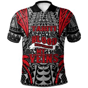 Tahiti Polo Shirt - Blood Runs Through My Veins Style Flag - BN39