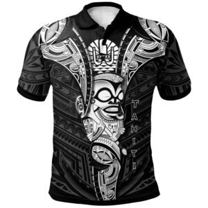 Tahiti Polo Shirt - Polynesian Tiki Warrior Style White - BN29