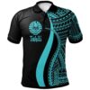 Tahiti Polo Shirt Turquoise - Polynesian Tentacle Tribal Pattern - BN11