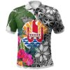 Tahiti Polo Shirt White - Turtle Plumeria Banana Leaf - BN11