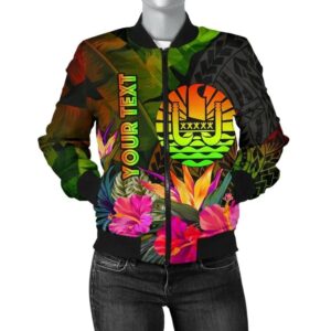 Tahiti Polynesian Personalised Women's Bomber Jacket -  Hibiscus and Banana Leaves - BN15 Bomber Jacket