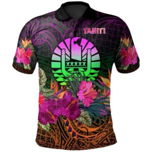 Tahiti Polynesian Polo Shirt - Summer Hibiscus - bn15