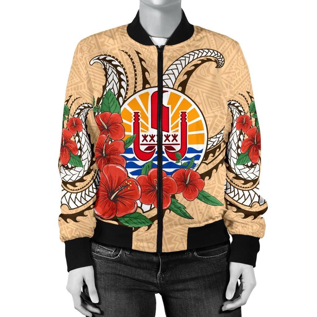 Tahiti-Polynesian-Women-Bomber-Jacket-Hibiscus-Coat-of-Arm-Beige-BN11-Bomber-Jacket-1