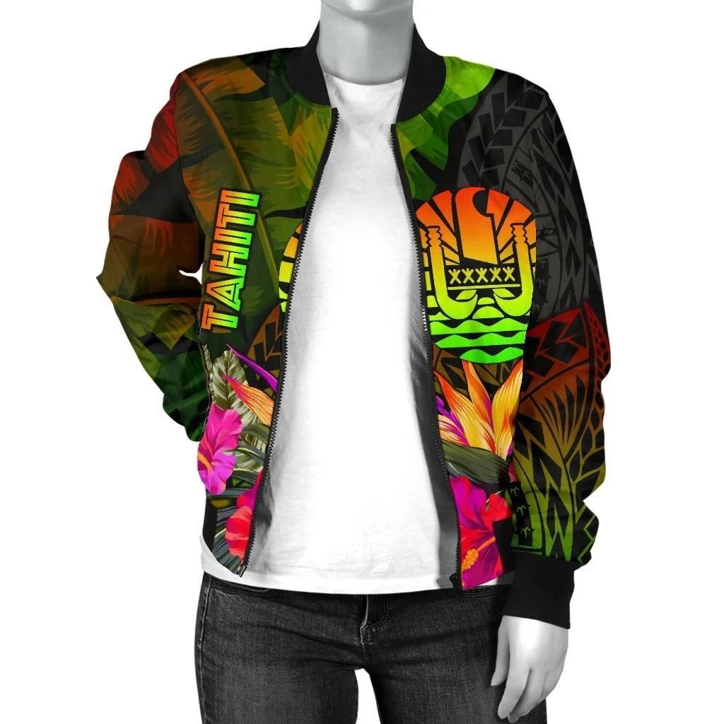 Tahiti-Polynesian-Womens-Bomber-Jacket-Hibiscus-and-Banana-Leaves-BN15-Bomber-Jacket-2