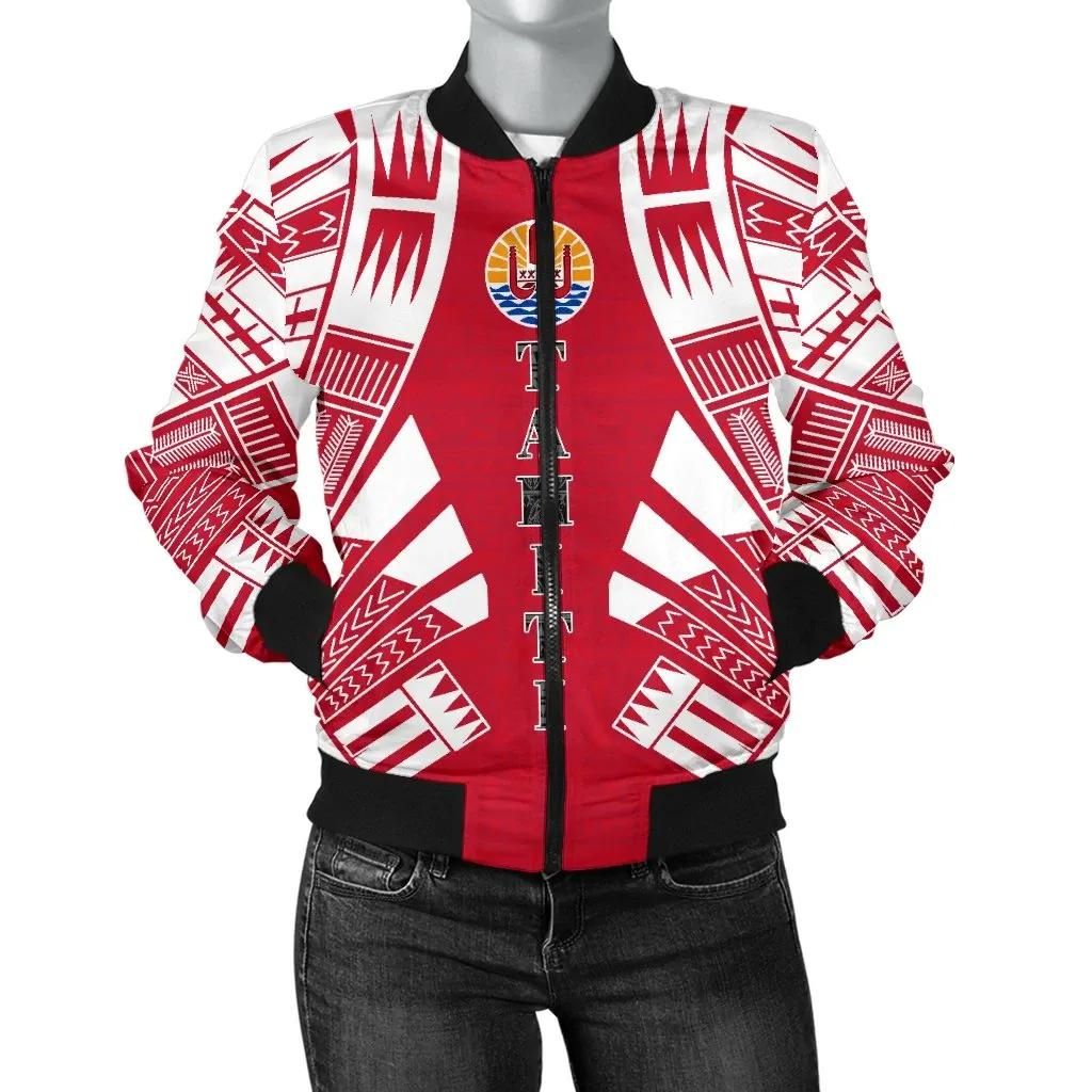 Tahiti Women Bomber Jacket - Polynesian Tattoo Flag - BN0110 Bomber Jacket Tahiti Women Bomber Jacket - Polynesian Tattoo Flag - BN0110 Bomber Jacket