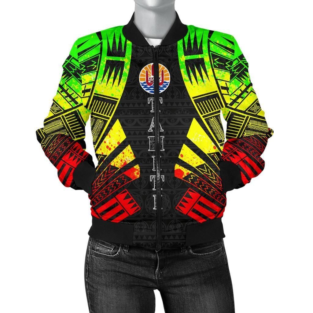Tahiti Women Bomber Jacket - Polynesian Tattoo Reggae - BN0110 Bomber Jacket Tahiti Women Bomber Jacket - Polynesian Tattoo Reggae - BN0110 Bomber Jacket