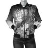 Tahiti Women's Bomber Jacket - Humpback Whale with Tropical Flowers (White)- BN18 Bomber Jacket
