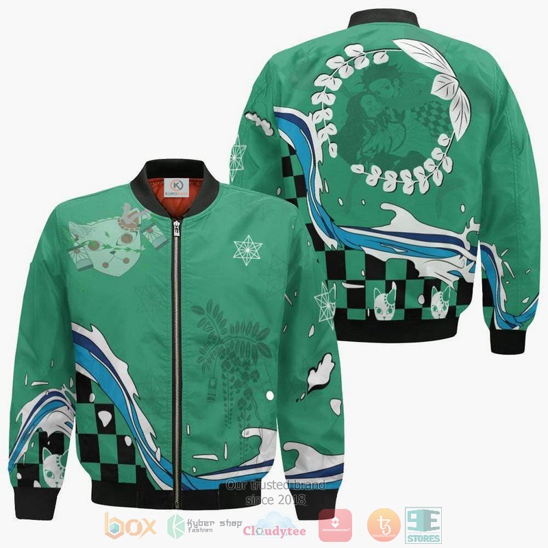 Tanjiro Kamado Demon Slayer Anime Cosplay Costume Green Bomber Jacket Tanjiro Kamado Demon Slayer Anime Cosplay Costume Green Bomber Jacket
