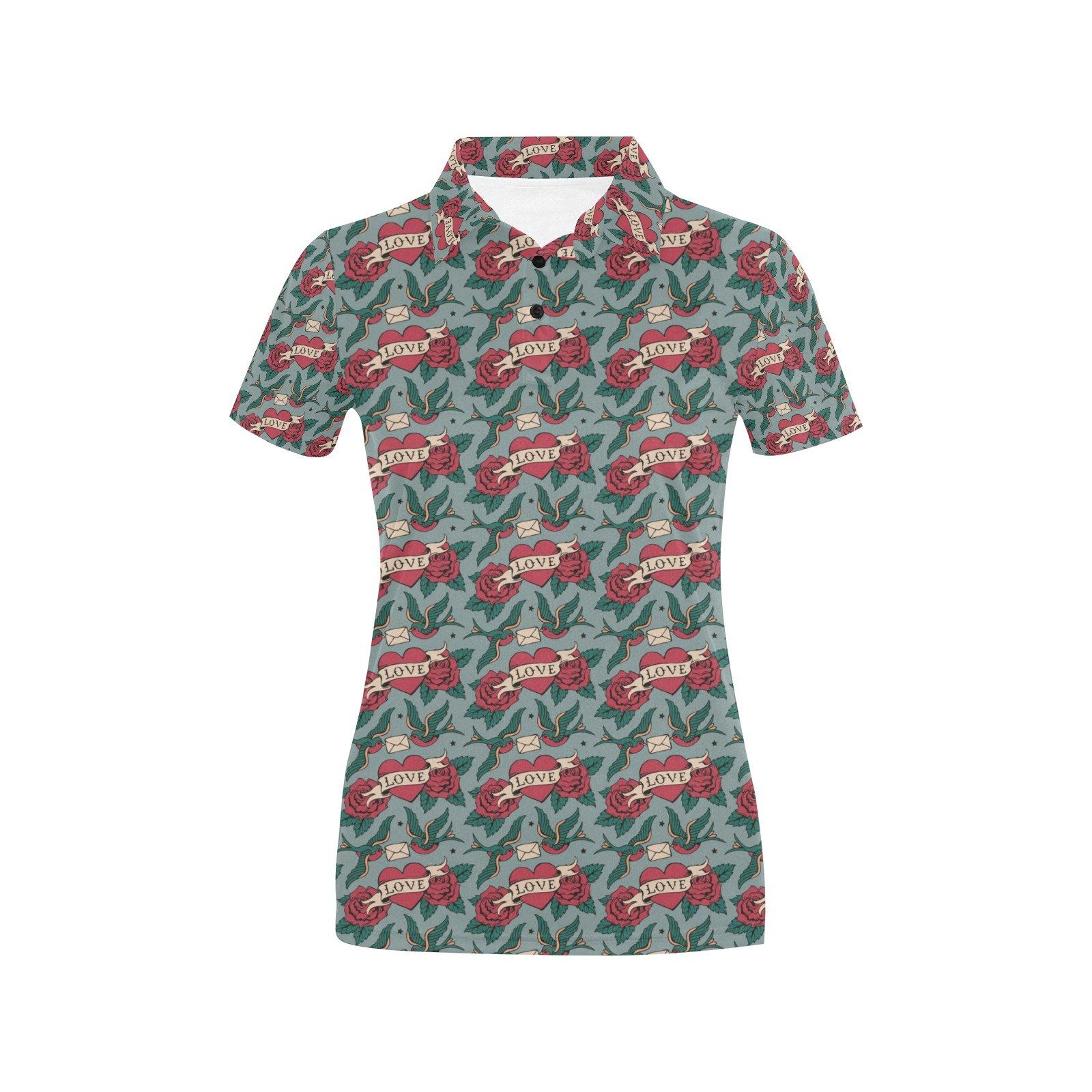 Tattoo Heart Print Design Lks301 Women'S Polo Shirt Tattoo Heart Print Design Lks301 Women'S Polo Shirt