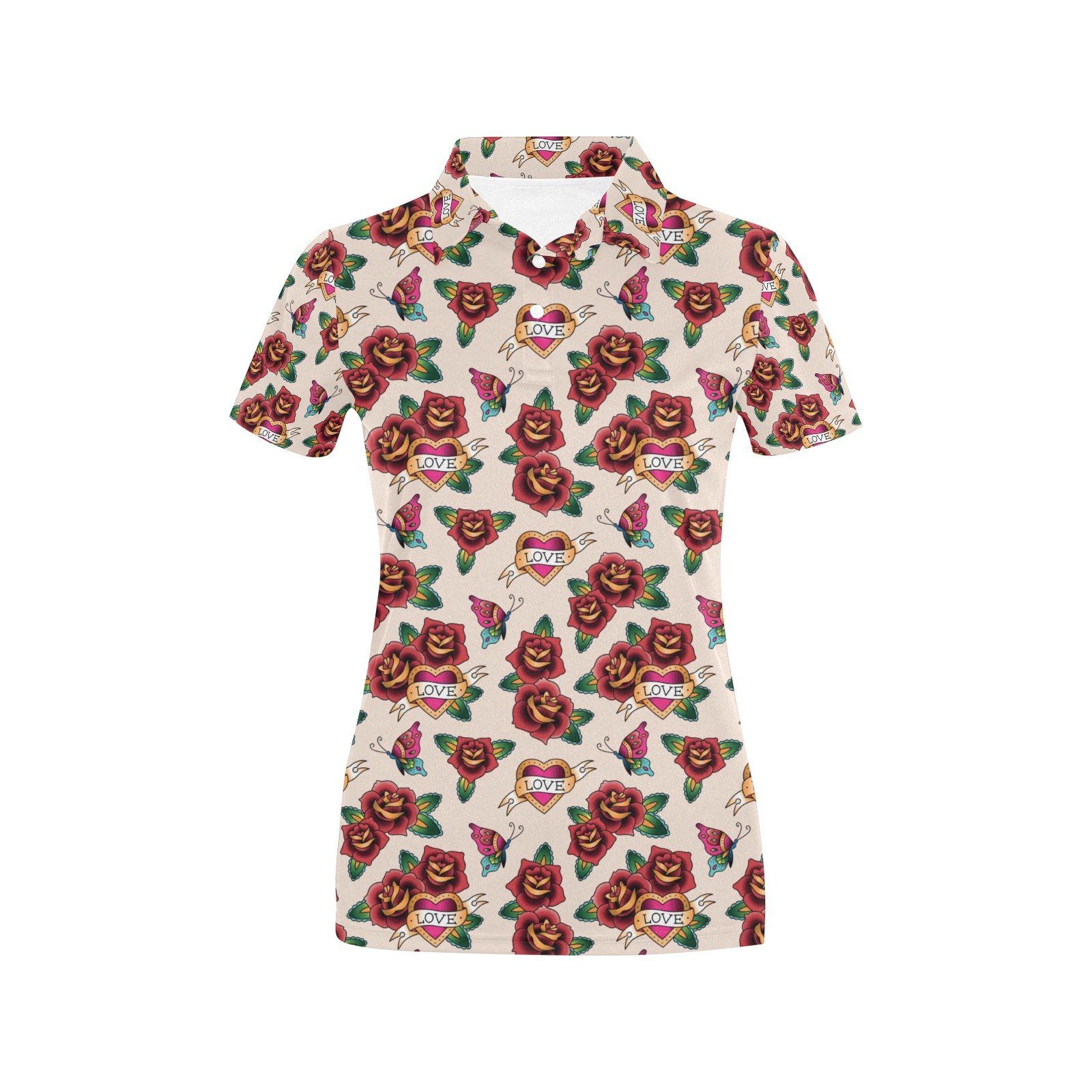 Tattoo Rose Print Design Lks302 Women'S Polo Shirt Tattoo Rose Print Design Lks302 Women'S Polo Shirt